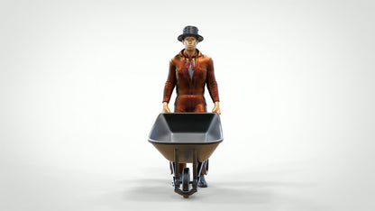 Photo de produit de modélisme diorama 0 : Ouvrier ferroviaire avec brouette - Figurine en tenue de travail et chapeau (Réf. n° 449)