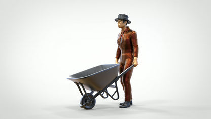 Photo de produit de modélisme diorama 0 : Ouvrier ferroviaire avec brouette - Figurine en tenue de travail et chapeau (Réf. n° 449)