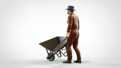 Photo de produit de modélisme diorama 0 : Ouvrier ferroviaire avec brouette - Figurine en tenue de travail et chapeau (Réf. n° 449)
