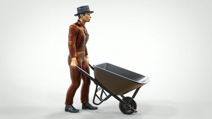 Photo de produit de modélisme diorama 0 : Ouvrier ferroviaire avec brouette - Figurine en tenue de travail et chapeau (Réf. n° 449)