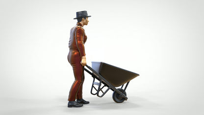 Photo de produit de modélisme diorama 0 : Ouvrier ferroviaire avec brouette - Figurine en tenue de travail et chapeau (Réf. n° 449)