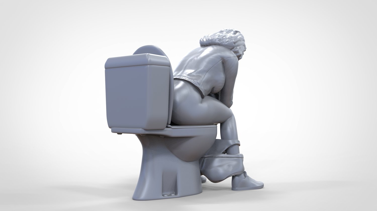 Photo du produit 0 : Femme aux toilettes : Perdue dans ses pensées dans un endroit tranquille