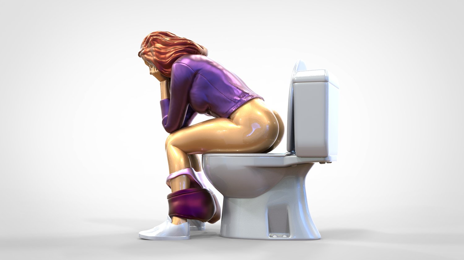 Photo du produit 0 : Femme aux toilettes : Perdue dans ses pensées dans un endroit tranquille