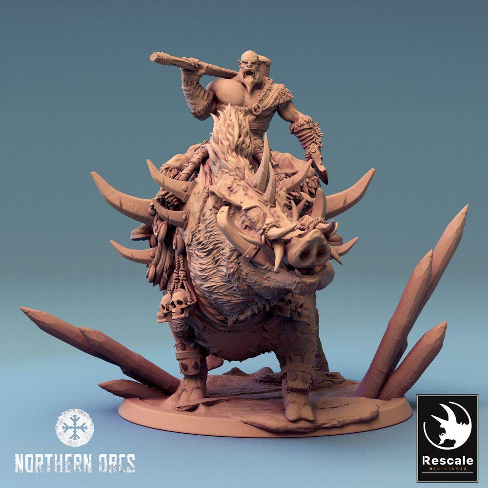 Photo de produit Tabletop 28mm Lord of the Print (LotP) 0 : Miniature Tabletop : Orque Cavalier avec Masse, Chef de Guerre sur Sanglier, Seigneur Cavalier Sanglier, cavalerie monstrueuse (24_04_S)