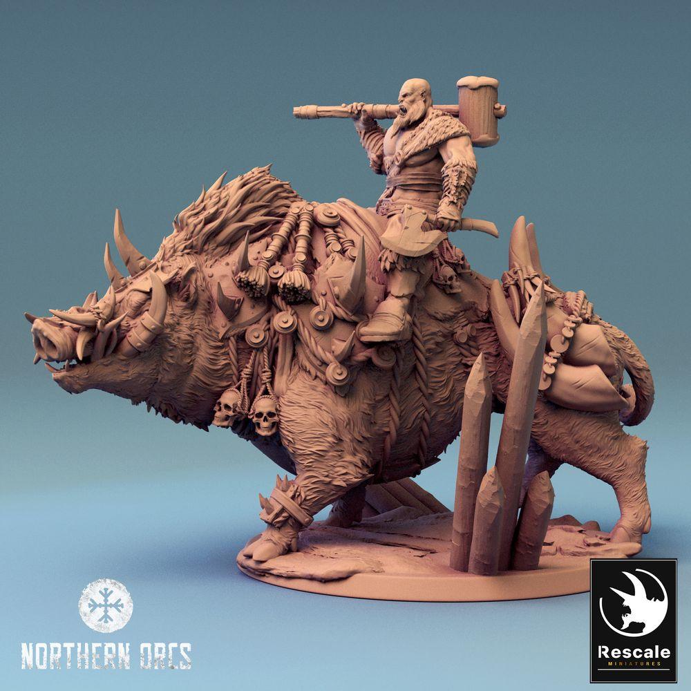 Photo de produit Tabletop 28mm Lord of the Print (LotP) 0 : Miniature Tabletop : Orque Cavalier avec Masse, Chef de Guerre sur Sanglier, Seigneur Cavalier, cavalerie monstrueuse (24_04_S)