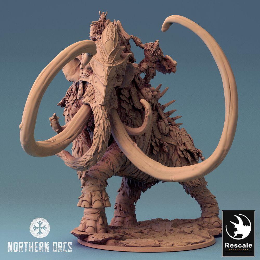 Photo de produit Tabletop 28mm Lord of the Print (LotP) 0 : Miniature Tabletop : Mammouth de guerre, Mammouth de gel avec Howdah et cavaliers de bête, Bête de siège Mammouth de guerre (24_04_X)
