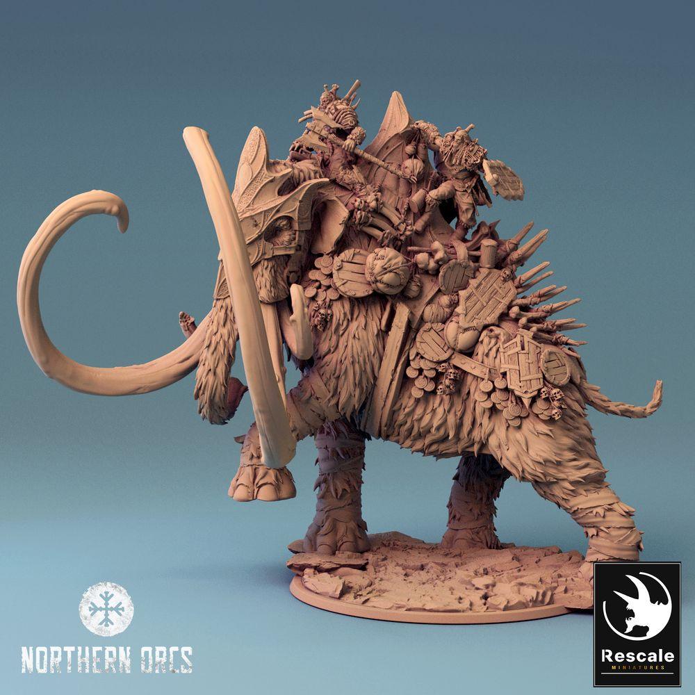 Photo de produit Tabletop 28mm Lord of the Print (LotP) 0 : Miniature Tabletop : Mammouth de guerre, Mammouth des glaces avec Howdah et cavaliers de bête, Bête de siège Mammouth de guerre (24_04_X)