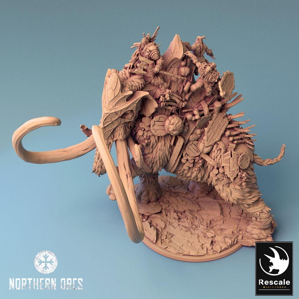 Image de produit Tabletop 28mm Lord of the Print (LotP) 0 : Miniature Tabletop : Mammouth de guerre, Mammouth de gel avec Howdah et cavaliers de bête, Bête de siège Mammouth de guerre (24_04_X)