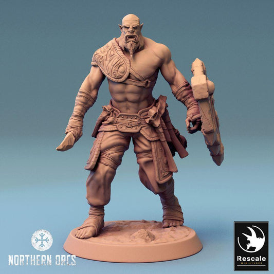 Photo de produit Tabletop 28mm Lord of the Print (LotP) 0 : Miniature Tabletop : Guerrier Ork avec bouclier - Porte-bouclier, Combattant de front - Guerrier Orc Porte-bouclier (24_04_G2)