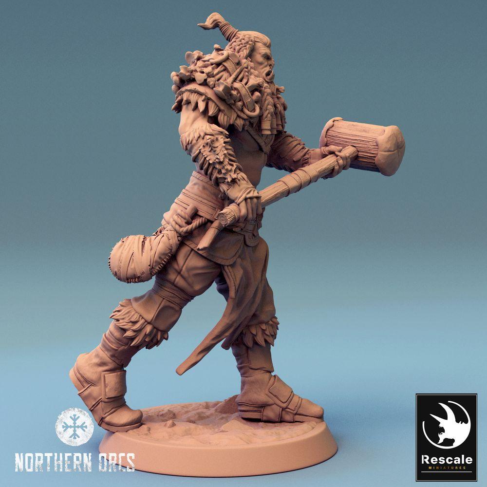 Photo de produit Tabletop 28mm Lord of the Print (LotP) 0 : Figurine Fantasy : Guerrier Orque / Orc Warrior, Berserker et Guerrier de Tribu avec Marteau de Guerre (24_04_I3)