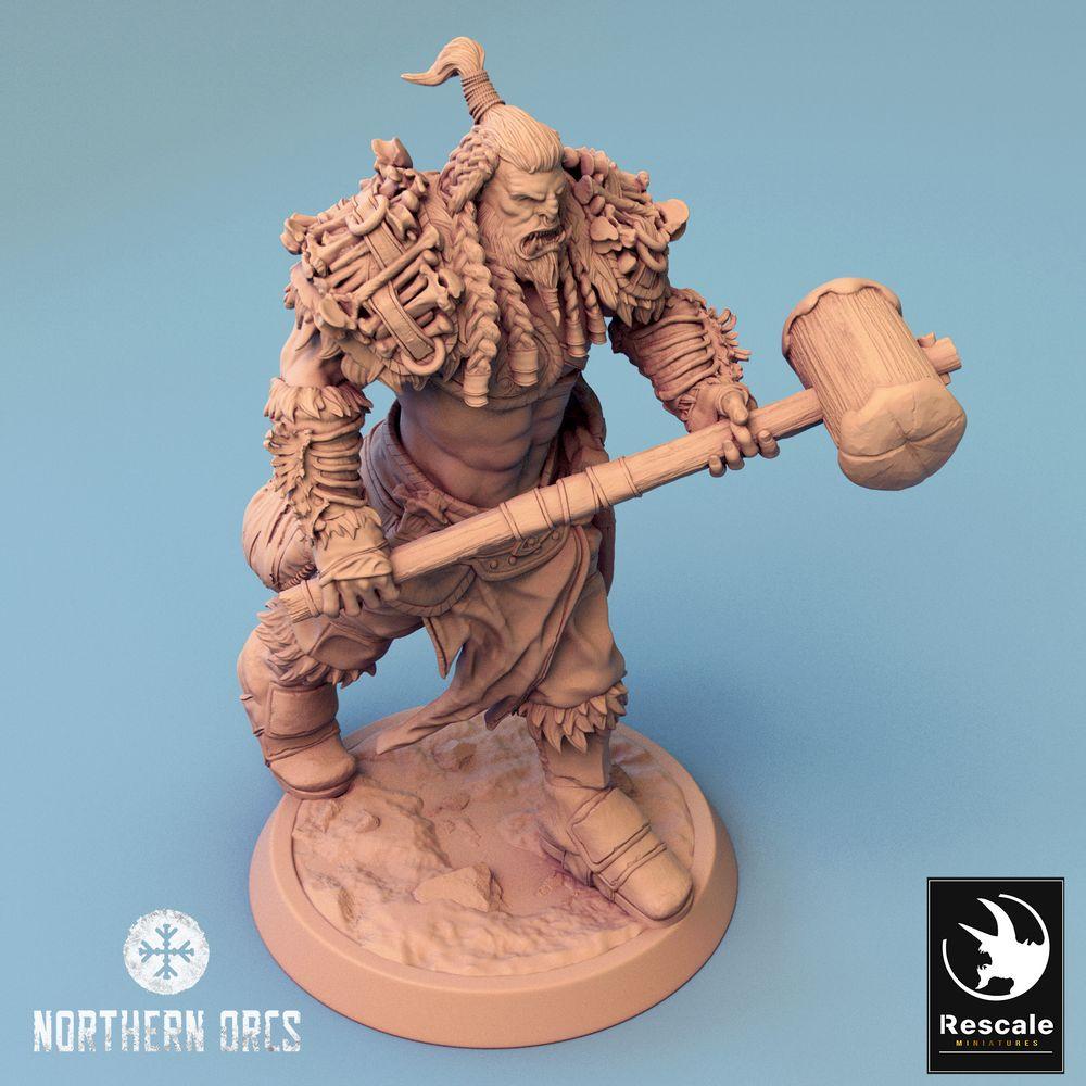 Photo de produit Tabletop 28mm Lord of the Print (LotP) 0 : Figurine Fantaisie : Guerrier Orque / Orc Warrior, Berserker et Guerrier de Tribu avec Marteau de Guerre (24_04_I3)