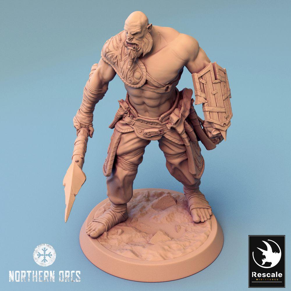 Photo de produit Tabletop 28mm Lord of the Print (LotP) 0 : Miniature Tabletop : Guerrier Orque et Porteur de Lance, Combattant d'Arme d'Hast, Soldat Orc avec Arme Longue (24_04_K1)
