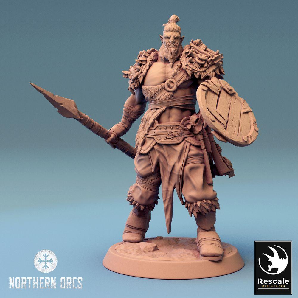 Photo de produit Tabletop 28mm Lord of the Print (LotP) 0 : Miniature Tabletop : Orque Porte-spear avec Bouclier Rond, Orque Lanceur, Orque Guerrier, Guerrier de Tribu, Porte-bouclier (24_04_K2)