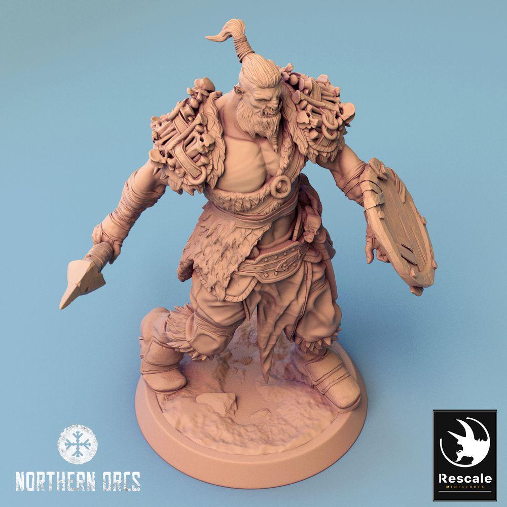 Photo de produit Tabletop 28mm Lord of the Print (LotP) 0 : Miniature Tabletop : Orque Spear Carrier avec Bouclier Rond, Orque Lancier, Orque Guerrier, Guerrier de Tribu, Porte-Bouclier (24_04_K2)