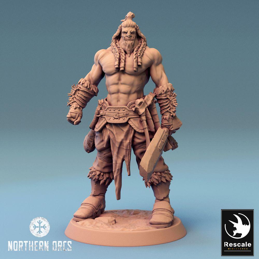 Photo de produit Tabletop 28mm Lord of the Print (LotP) 0 : Miniature Tabletop : Orque Berserker avec Marteau de Guerre - Guerrier Tribal, Seigneur de Guerre Warlord (24_04_J4)