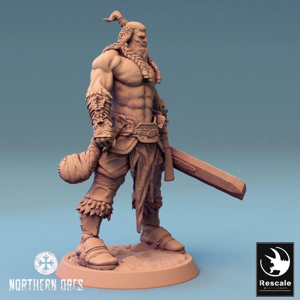 Image du produit Tabletop 28mm Lord of the Print (LotP) 0 : Miniature Tabletop : Orque Berserker avec Marteau de Guerre - Guerrier Tribal, Seigneur de Guerre Warlord (24_04_J4)