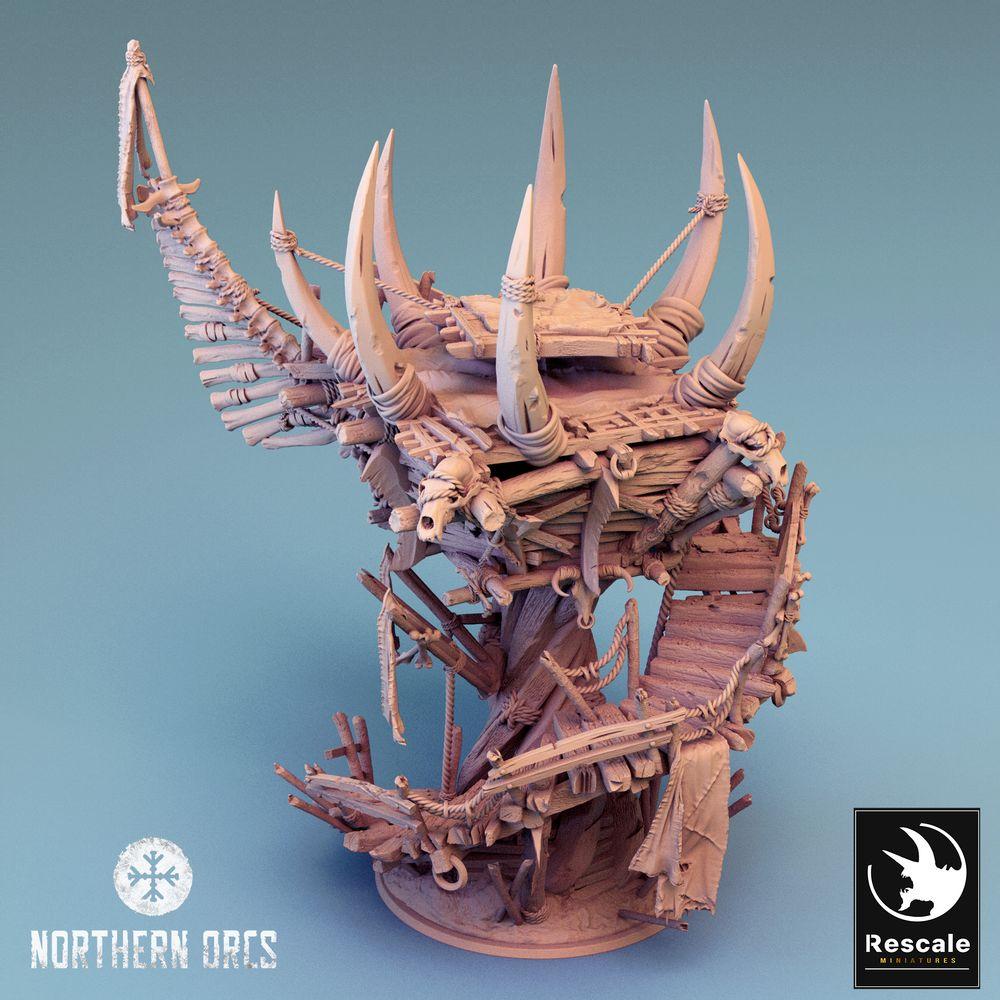 Photo de produit Tabletop 28mm Lord of the Print (LotP) 0 : Terrain Tabletop : Tour de guet orque, plateforme de guerre, tour des trophées, sanctuaire de guerre, poste avancé, Orc Watchtower (24_04_W)