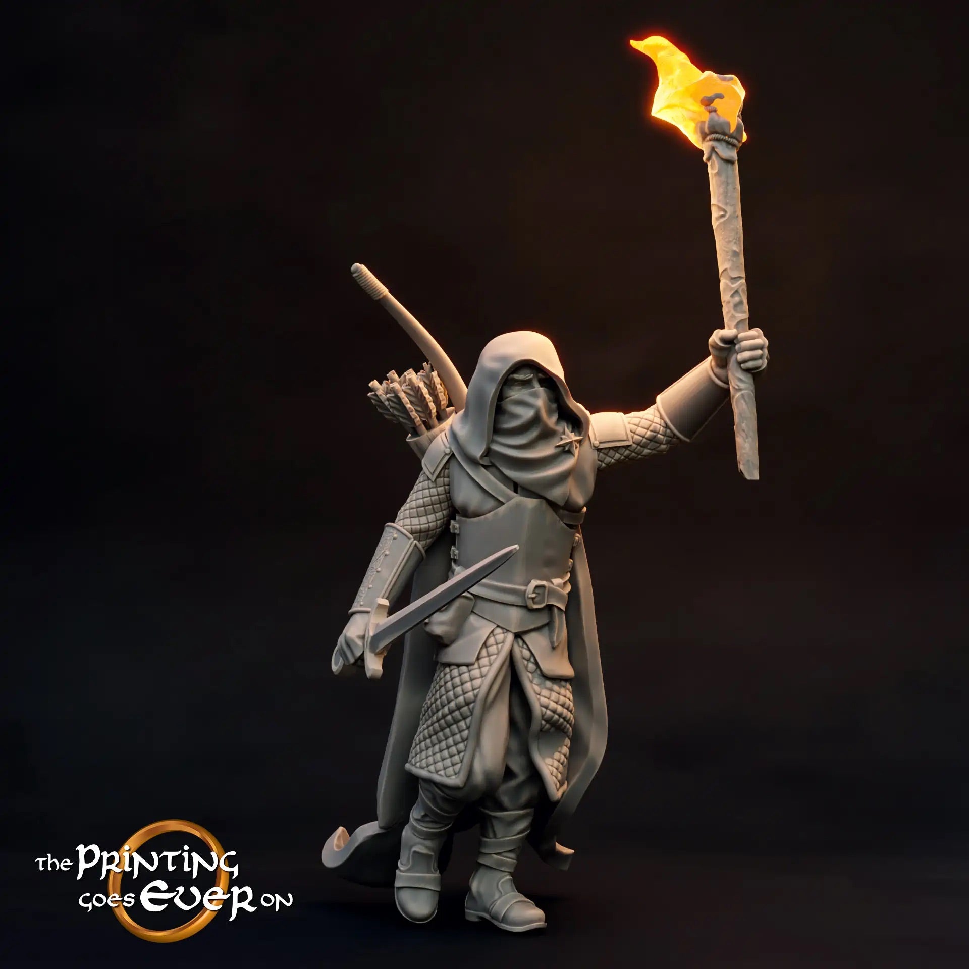 Photo du produit figurine historique médiévale échelle 75mm The Printing Goes Ever On (TPGEO) 0 : Figurines de chevaliers médiévaux Ranger épée et torche - modèles 75mm - rangers du Nord