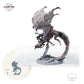 Roter Dracolich – beritten – fünf Posen – E1 – Angriff: Größenvergleich, ca. 152 mm Gesamthöhe inklusive Base und höchstem Teil, mit 32-mm-Referenzfigur.