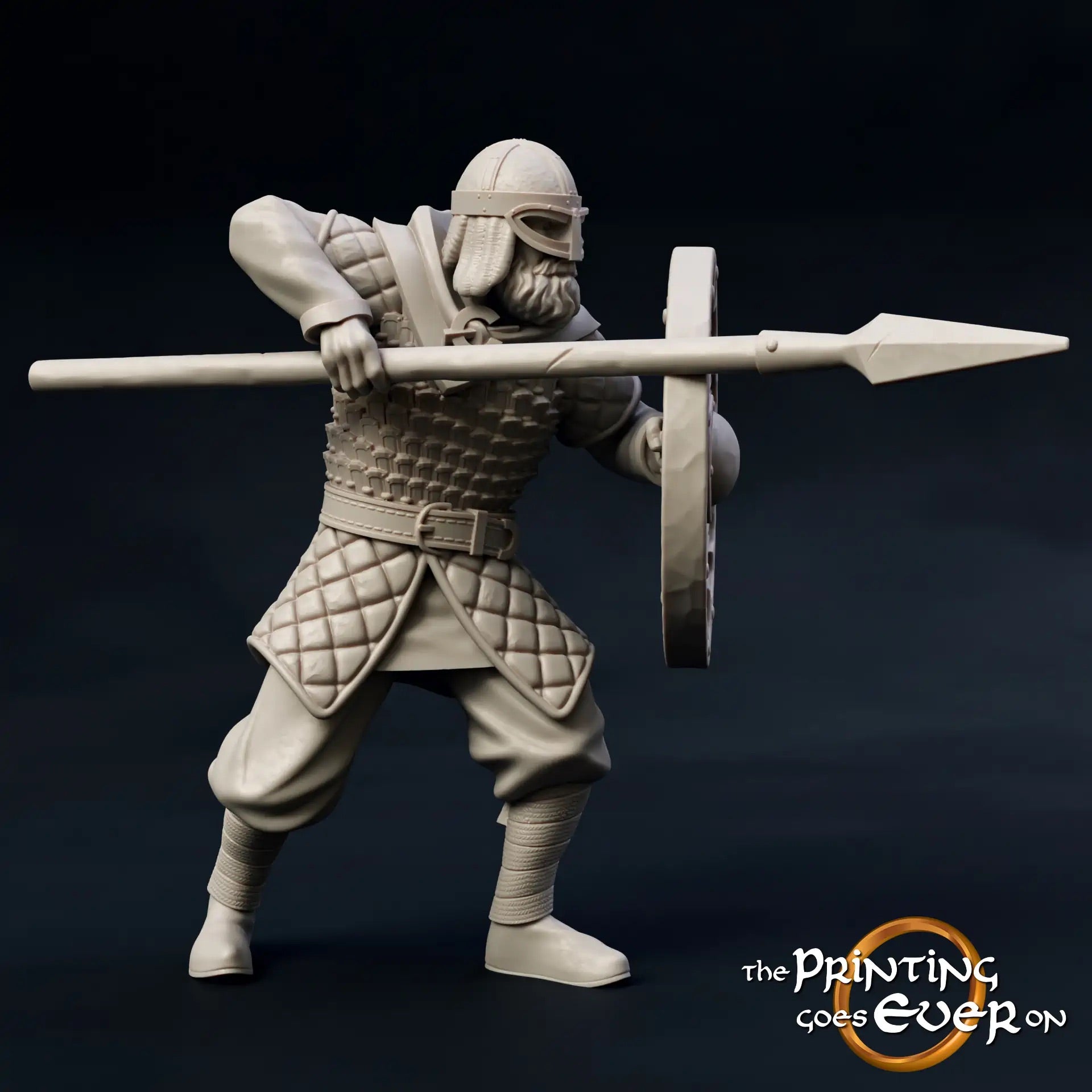 Photo du produit figurine historique médiévale échelle 75mm The Printing Goes Ever On (TPGEO) 0 : Figurines de chevaliers médiévaux combattants à la lance A - modèles 75mm - guerriers de la marche