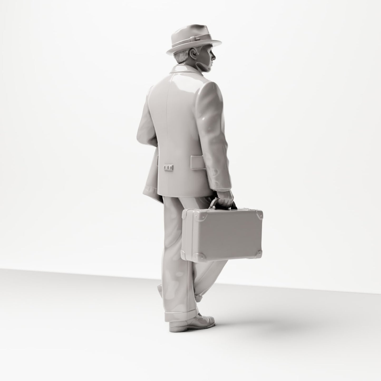 Diorama modélisme photo de produit 3 : Figurine historique : Jeune voyageur en costume en tweed avec chapeau, valise, manteau sur le bras (sc03)