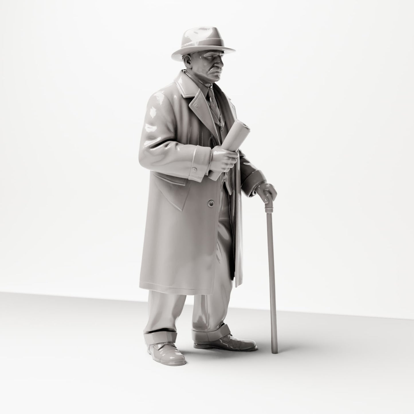 Diorama modélisme photo produit 4 : Figurine de diorama historique : Vieil homme avec journal et canne (années 1920-1930) (sc06)