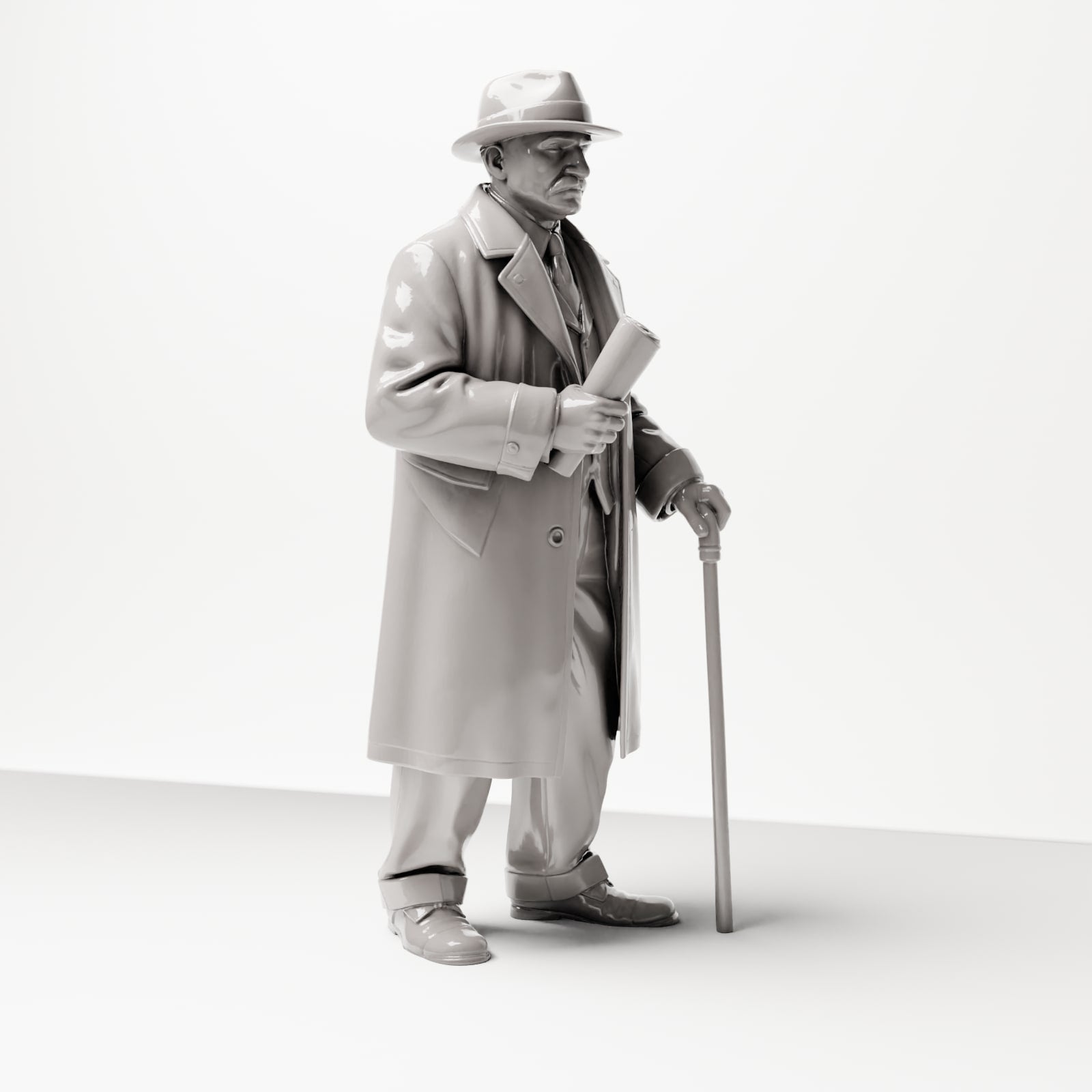 Diorama modélisme photo produit 4 : Figurine de diorama historique : Vieil homme avec journal et canne (années 1920-1930) (sc06)