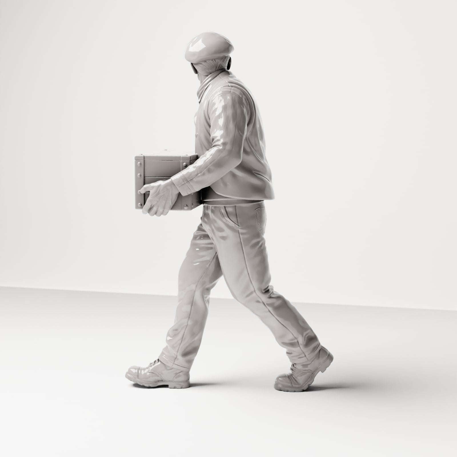 Diorama Modellbau Produktfoto 1: Historische Diorama Figur: Stevedore/Hafenarbeiter mit Holzkiste vor dem Bauch (sc12)