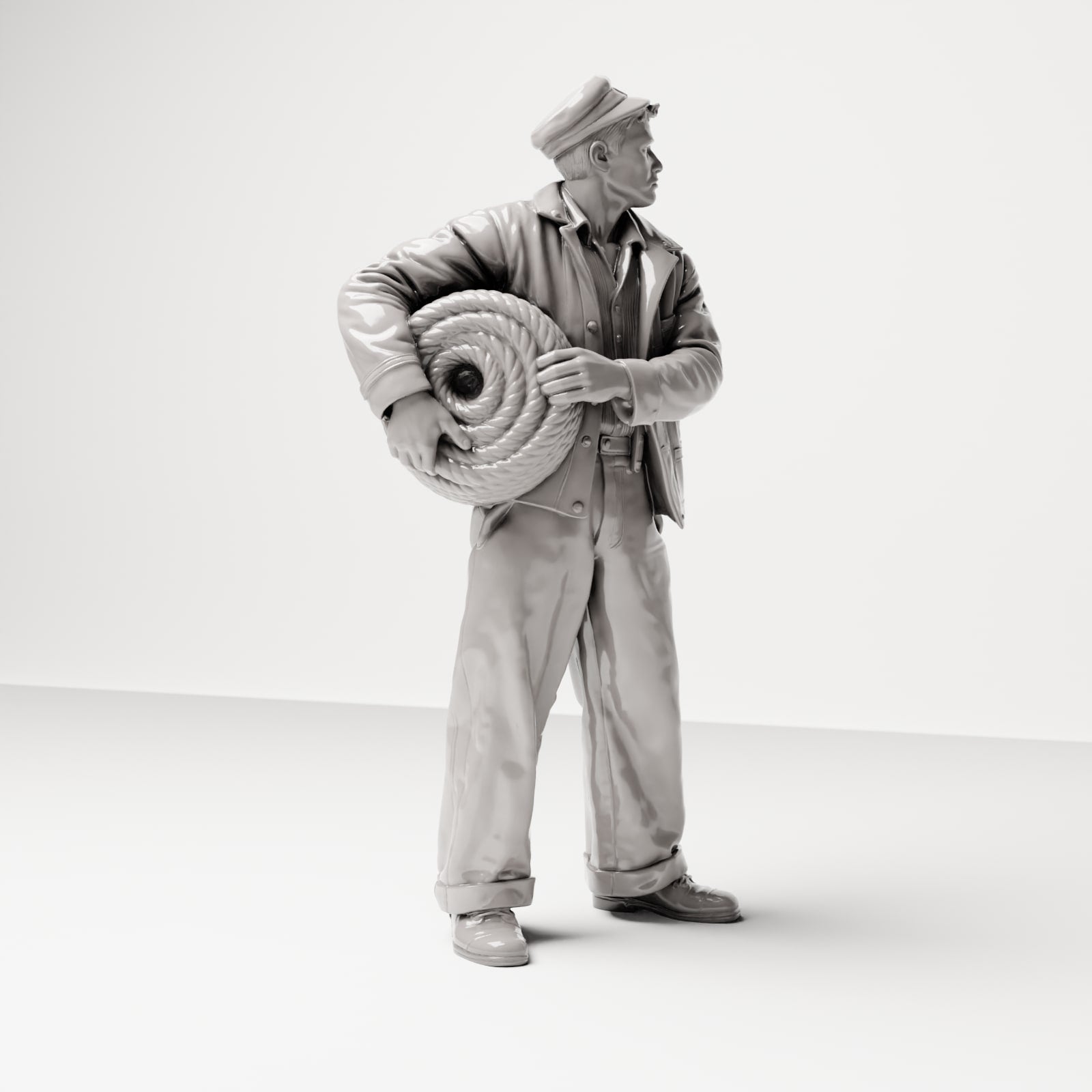 Diorama Modellbau Produktfoto 4: Historische Diorama Figur: Hafenarbeiter mit Taurolle an der Hüfte (sc15)