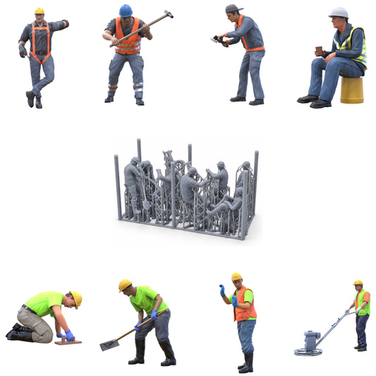 Photo produit diorama et modélisme figurine miniature : ensemble de travailleurs, 8 figurines