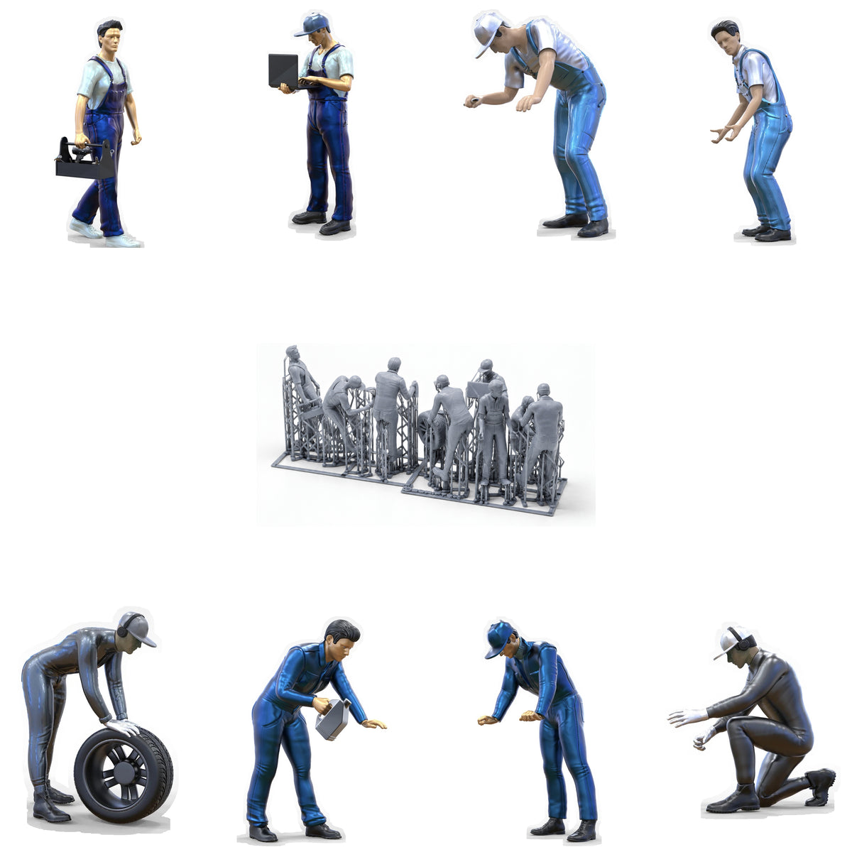Photo de produit diorama et modélisme figurine miniature : Ensemble de mécaniciens 2, 8 figurines