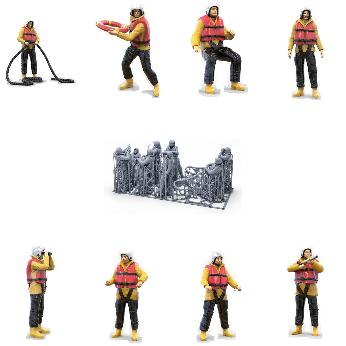 Photo du produit Diorama et modélisme Figurine miniature : Ensemble de sauveteurs en mer, 8 figurines