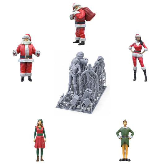 Photo du produit 0 : Ensemble de Noël, 5 figurines et 12 cadeaux, Père Noël et lutins : Thème Noël