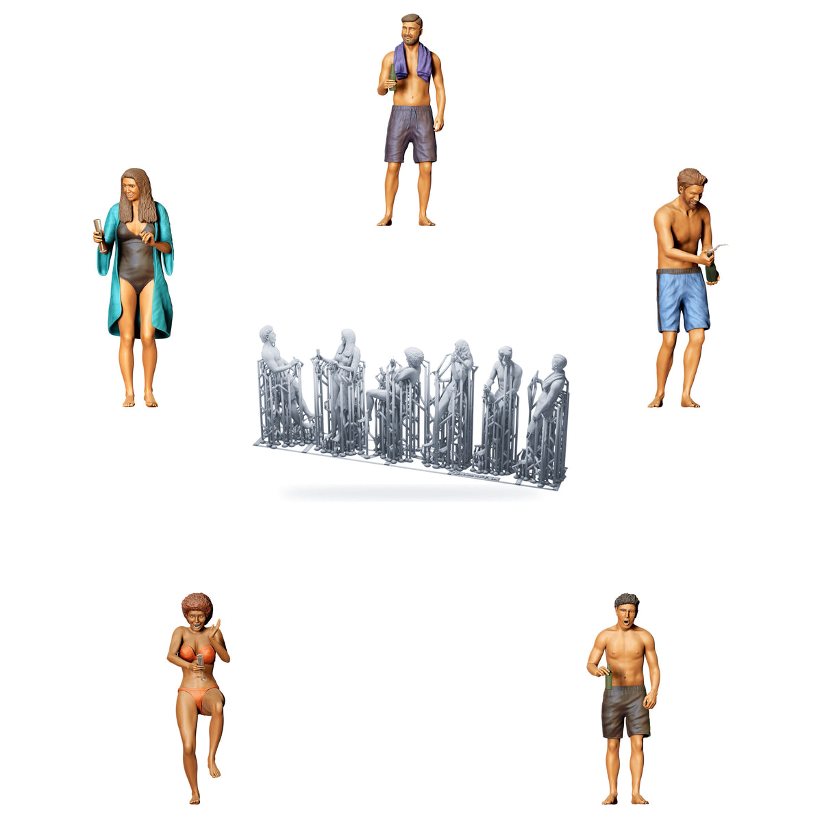 Photo de produit de modélisme diorama 0 : invités de jardin et de fête au bord de la piscine - ensemble de personnes en fête
