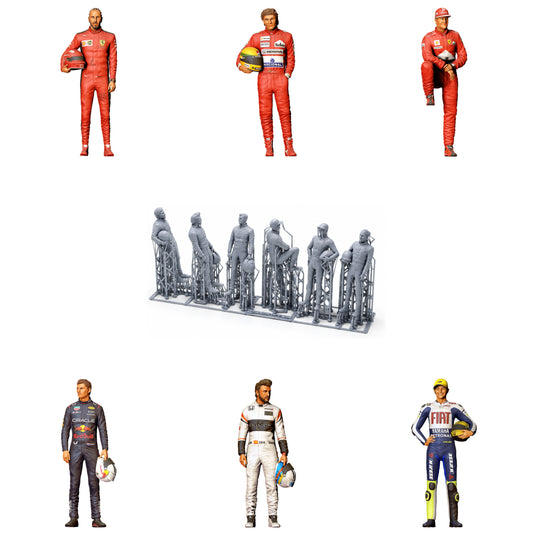 Diorama Figuren-Set: Rennfahrer und Motorsport (Nr. S58) – STL-geprüfte Übersicht aller enthaltenen unbemalten Resinfiguren