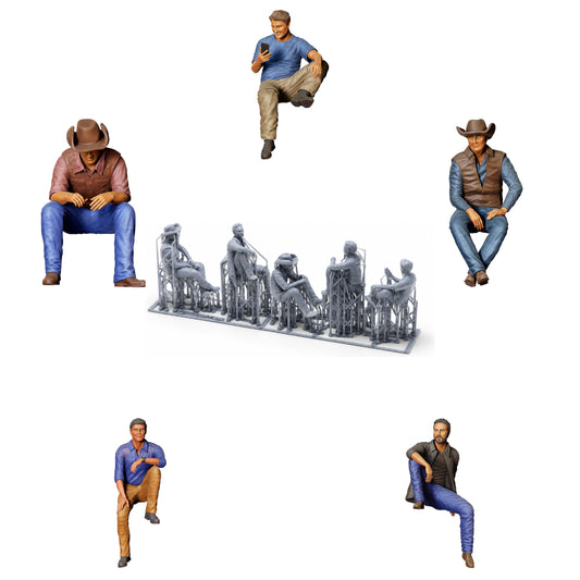 Diorama Figuren-Set: Menschen am und auf dem Auto (Nr. S62) – STL-geprüfte Übersicht aller enthaltenen unbemalten Resinfiguren