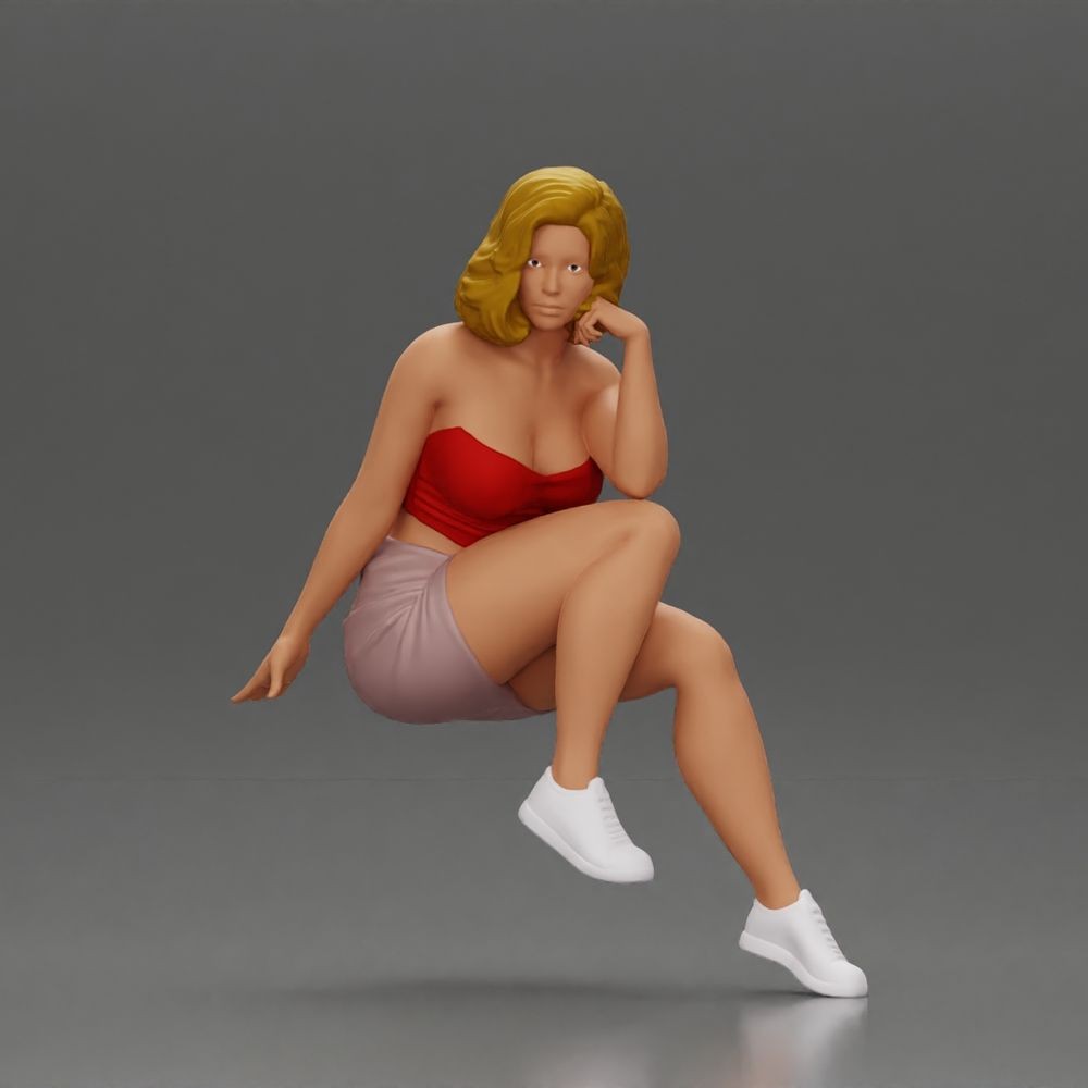 Diorama Modellbau Produktfoto 0: Sitzende Figur: Frau mit gekreuzten Beinen & aufgestütztem Kopf (a156)