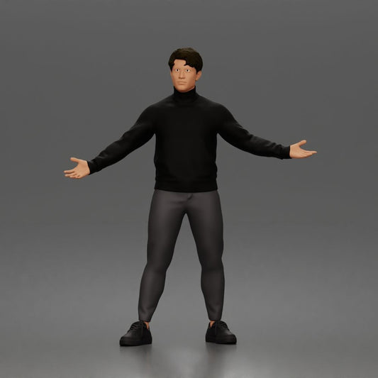 Photo produit de modélisme pour diorama 0 : Figurine debout : homme présentant, portant un pull à col roulé et les bras ouverts (a190)