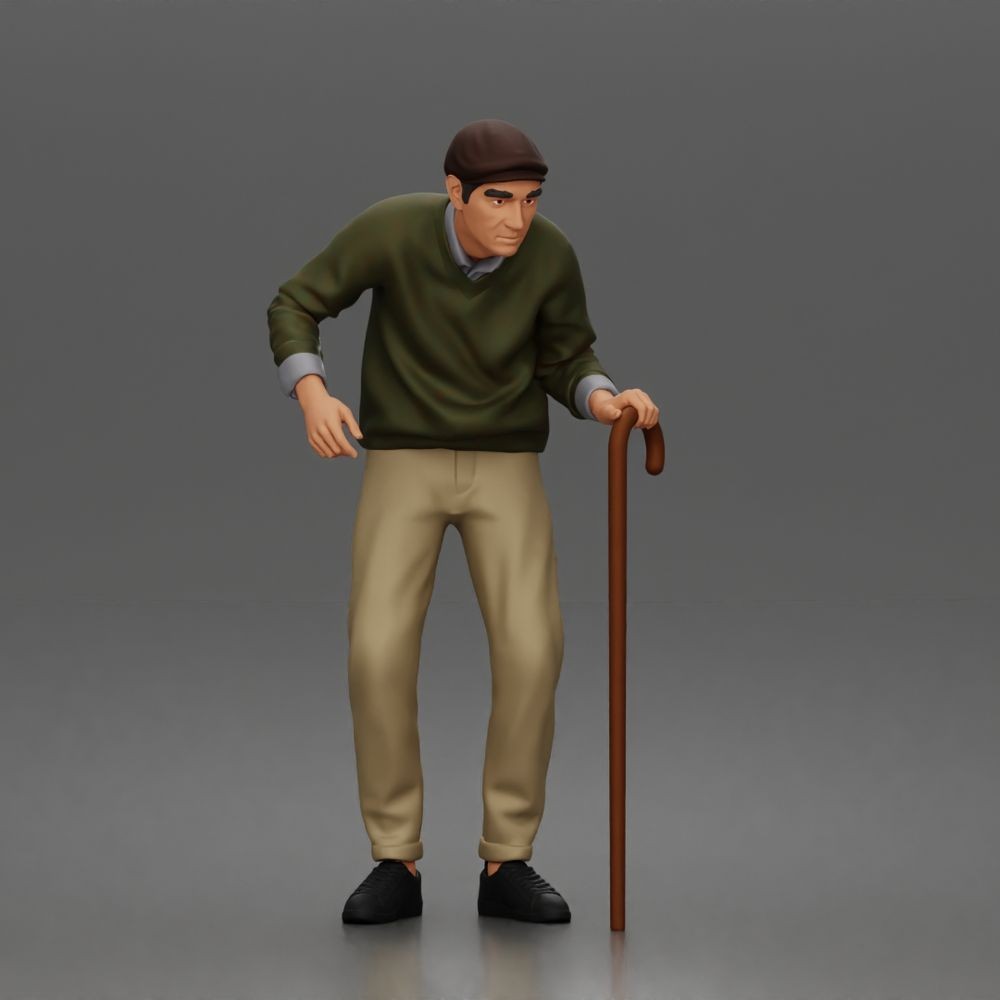 Photo produit de modélisme de diorama 0 : figurine debout : homme âgé avec canne et pull (a168)