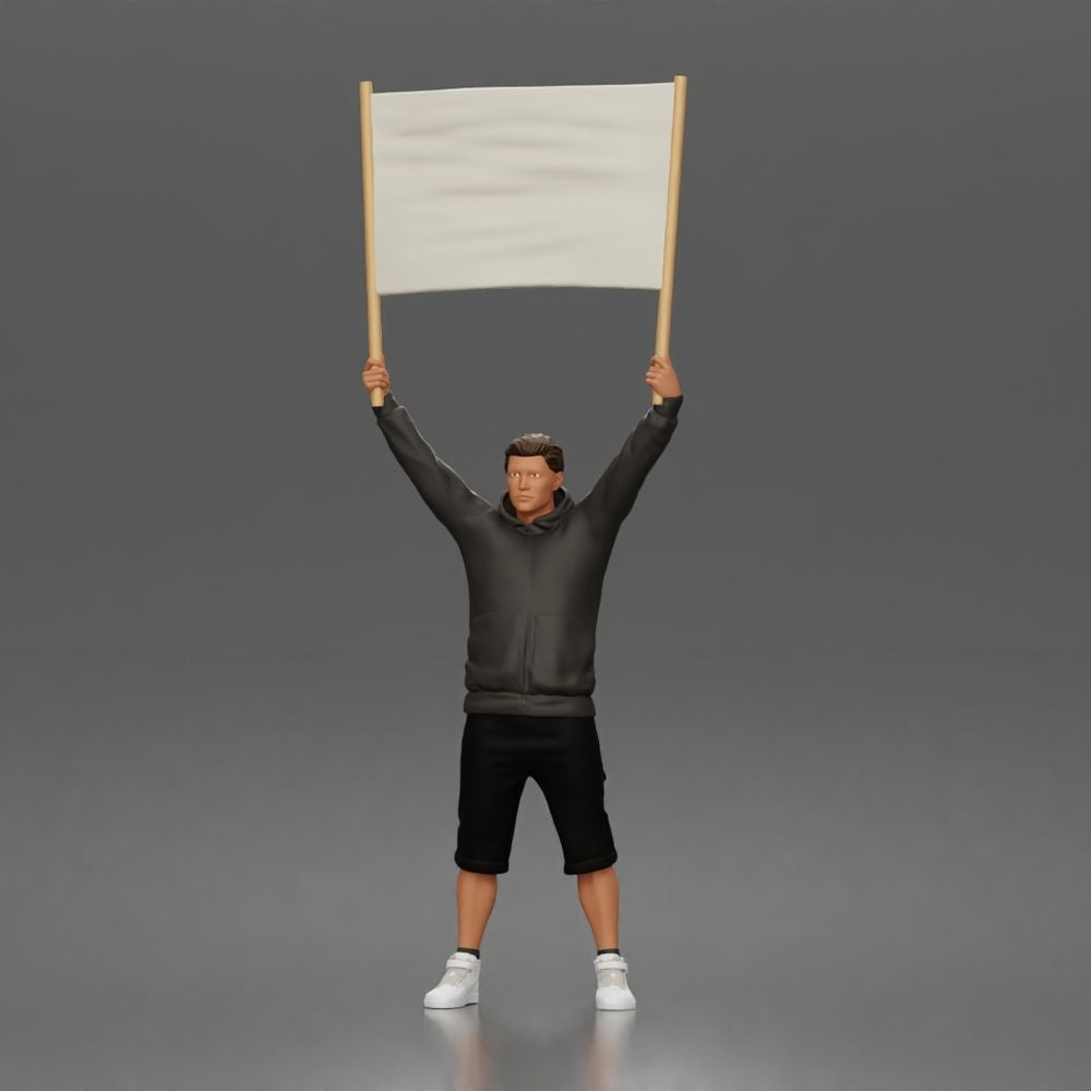 Diorama Modellbau Produktfoto 0: Stehende Figur: Demonstrant mit leerem Banner, Kapuzenpullover & Shorts (a178)