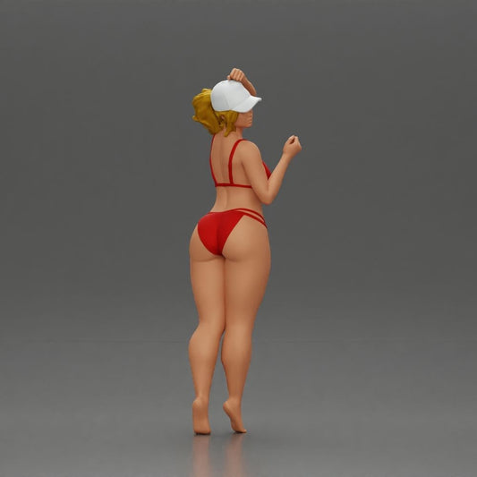 Photo produit de modélisme pour diorama 0 : figurine debout : femme en bikini avec casquette et bras levé (a160)