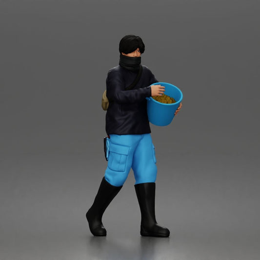 Photo produit de modélisme de diorama 0 : figurine debout : soigneur animalier avec seau de nourriture ouvert (a191)