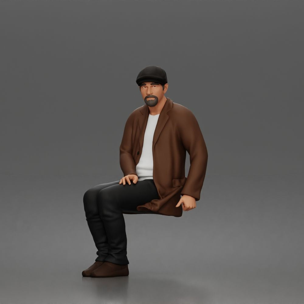 Diorama Modellbau Produktfoto 0: Sitzende Figur: Älterer Mann mit Mütze & Jacke (a210)