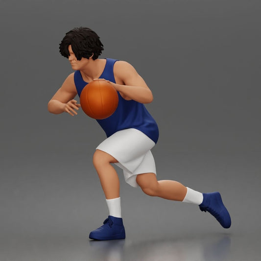 Photo produit de modélisme pour diorama 0 : figurine de diorama : joueur de basketball courant vers l’avant avec ballon et tenue de sport (a166)
