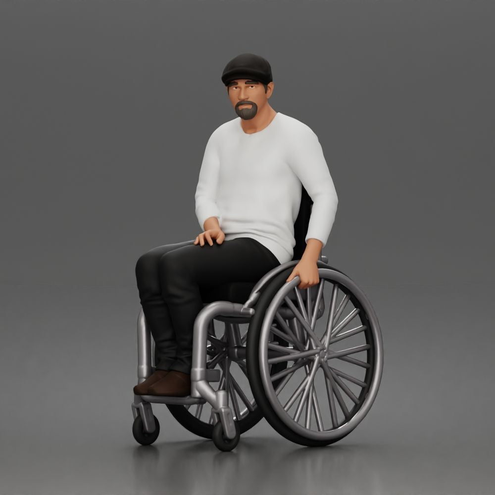 Diorama Modellbau Produktfoto 0: Sitzende Figur: Älterer Mann im Rollstuhl mit Freizeitkleidung (a202)