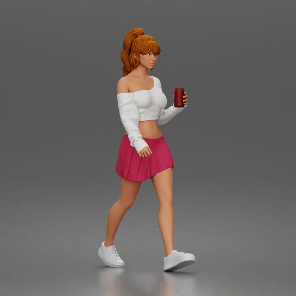 Diorama Modellbau Produktfoto 0: Gehende Figur: Sportlerin/Junge Frau mit Getränkebecher in Freizeitkleidung (a213)