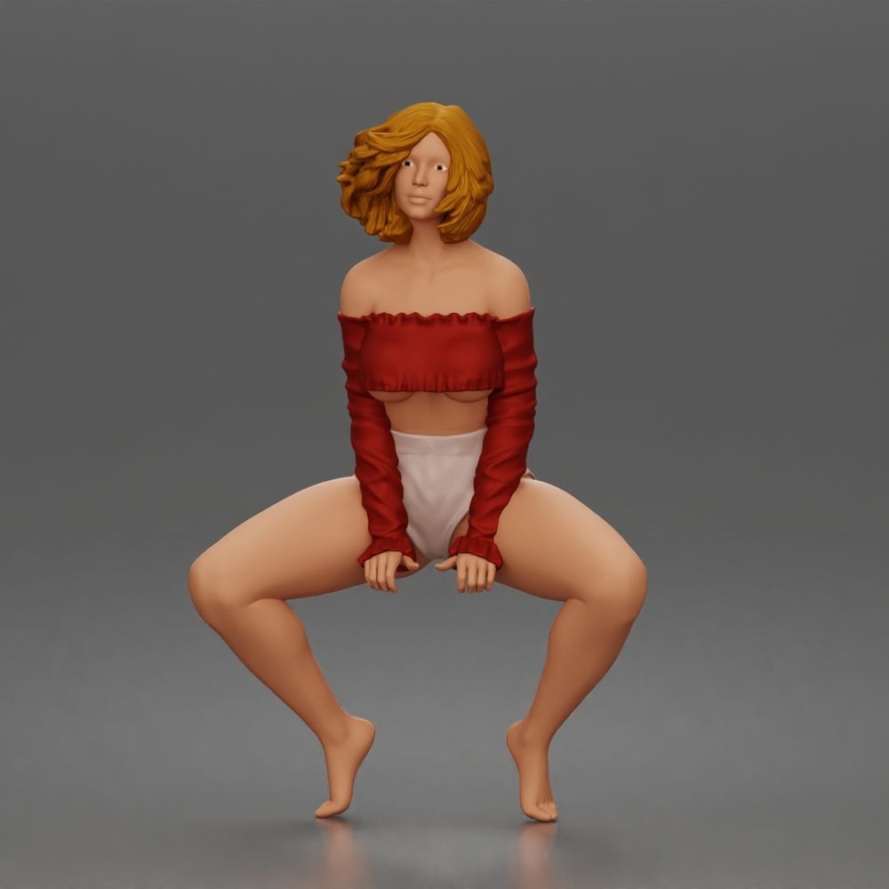 Diorama Modellbau Produktfoto 0: Hockende Figur: Tänzerin mit schulterfreiem Crop-Top & Shorts (a185)