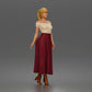 Photo produit de modélisme pour diorama 0 : figurine debout : femme avec haut à épaules dénudées et longue jupe plissée (a181)