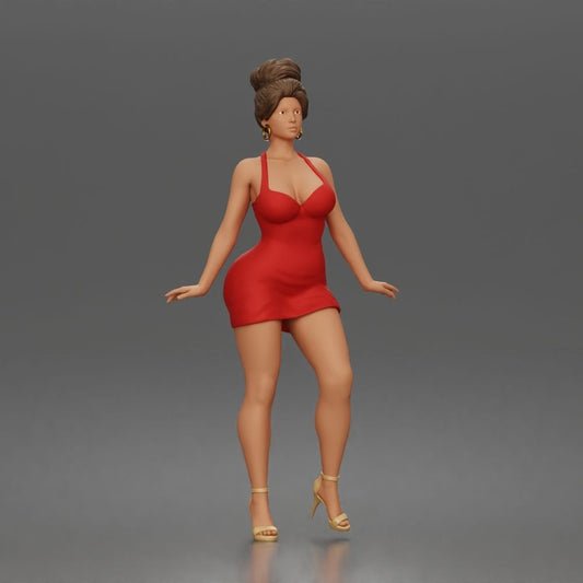Photo produit de modélisme pour diorama 0 : figurine debout : femme en robe courte moulante et talons hauts (a177)