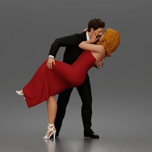 Photo produit de modélisme de diorama 0 : figurine de diorama : couple dansant s’embrassant en cambré, homme en costume et femme en robe longue (a193)
